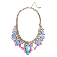 Multicolored Pastels Teardrop Gems Bib Necklace